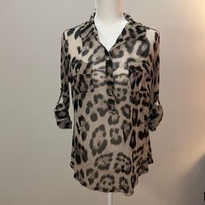 INC International Concepts Sheer Leopard Print Top Blouse